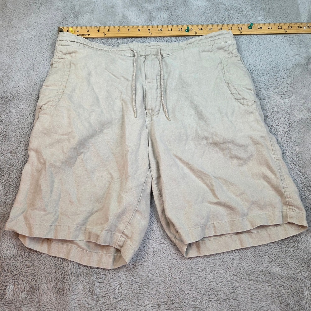 Linen Shorts Mens L Drawstring Elastic Waist Casual Relaxed Fit Beige Toscano